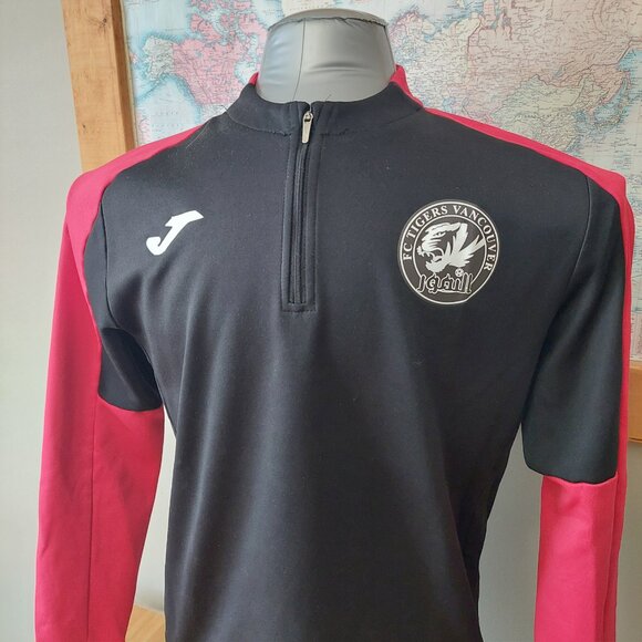 Joma FC Tigers Vancouver Soccer 3/4 Zip Black and Red Pullover Men's Medium - Picture 2 of 12